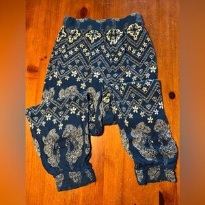 Earthbound harem pants ~ Blue Size Medium, hippie, flowy, boho peacock print